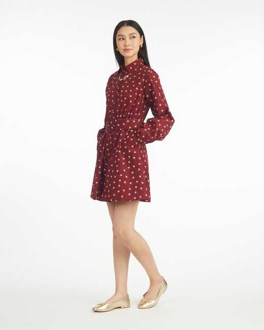 Draper James Red Lily Long-sleeve Mini Dress In Burgundy Buds