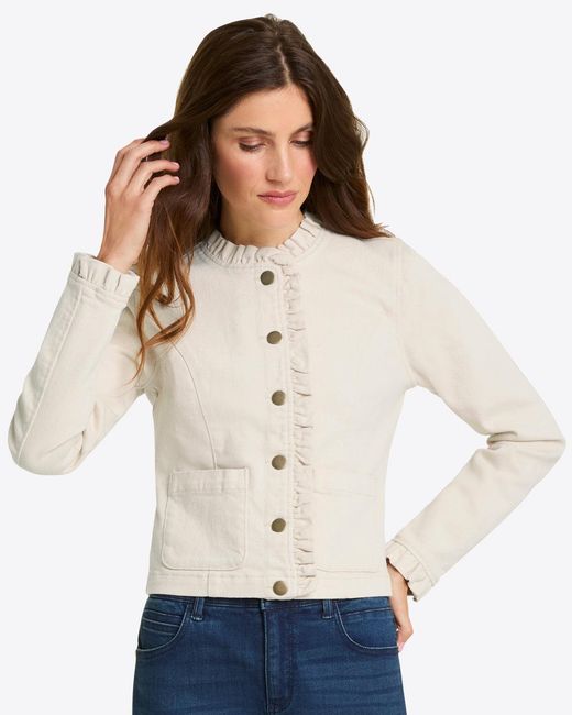 Draper James White Ruffle Denim Jacket