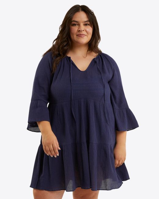 Draper James Blue Crinkle Cotton Tiered Coverup