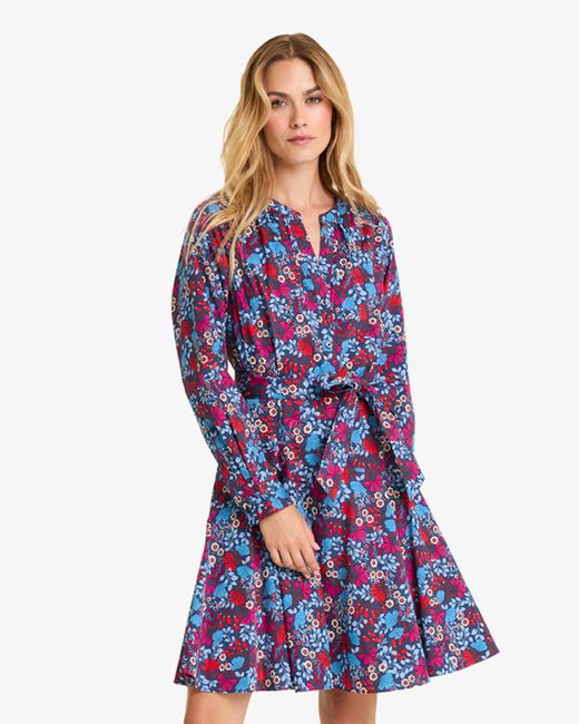 Draper James Blue Imogen Mini Shirtdress In Stretch Poplin