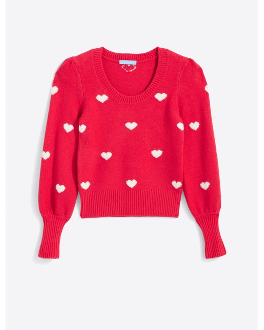 Draper James Red Puff Sleeve Heart Sweater