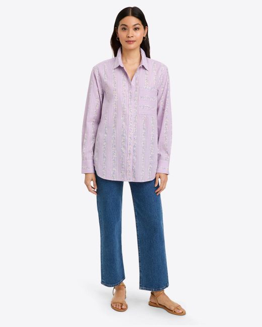 Draper James Purple Lynn Long Sleeve Top In Embroidered Cotton Dobby