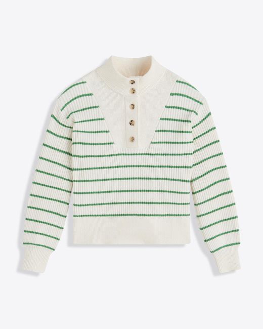 Draper James Gray Striped Button Front Sweater