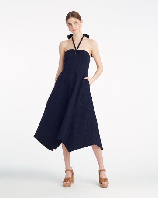 Draper James Blue Violeta Halter Neck Dress In Seersucker