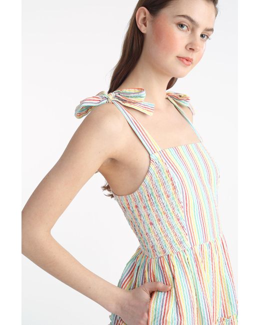 Draper James White Taylor Tiered Midi Dress In Rainbow Stripes