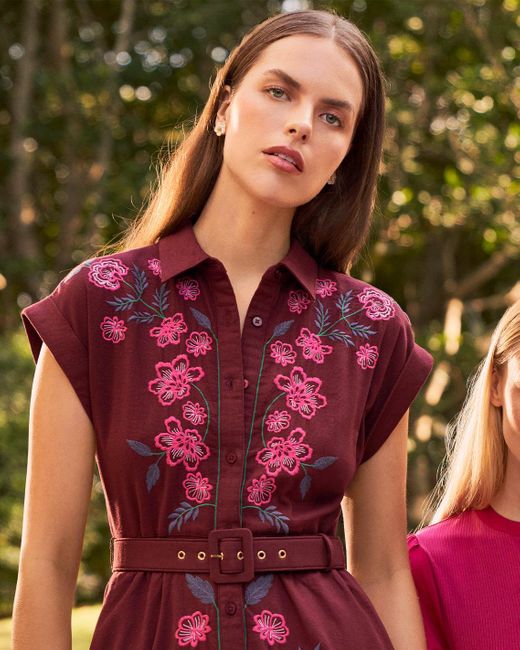 Draper James Presley Embroidered Midi Shirtdress In Raspberry Pink