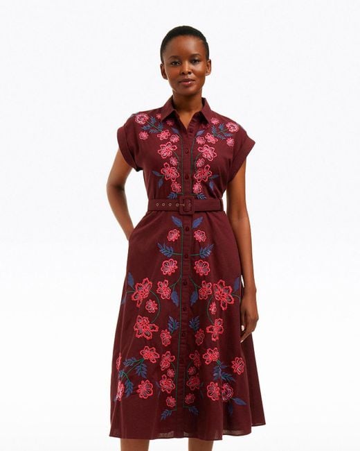 Draper James Presley Embroidered Midi Shirtdress In Raspberry Pink