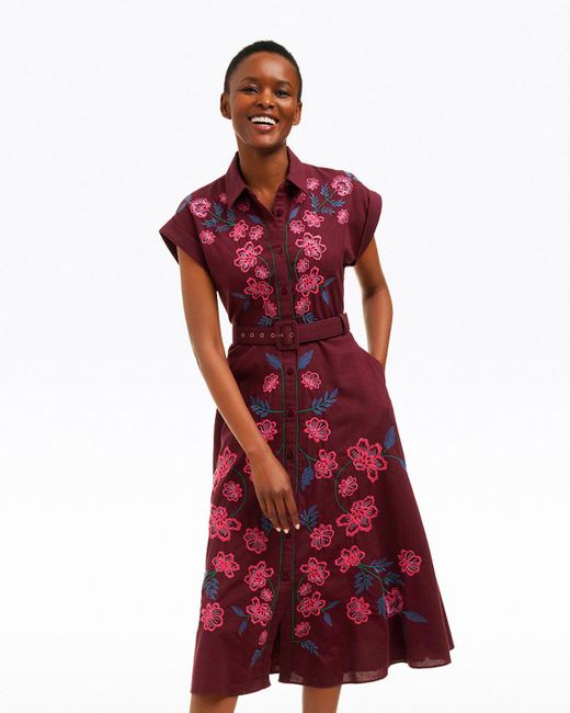 Draper James Presley Embroidered Midi Shirtdress In Raspberry Pink