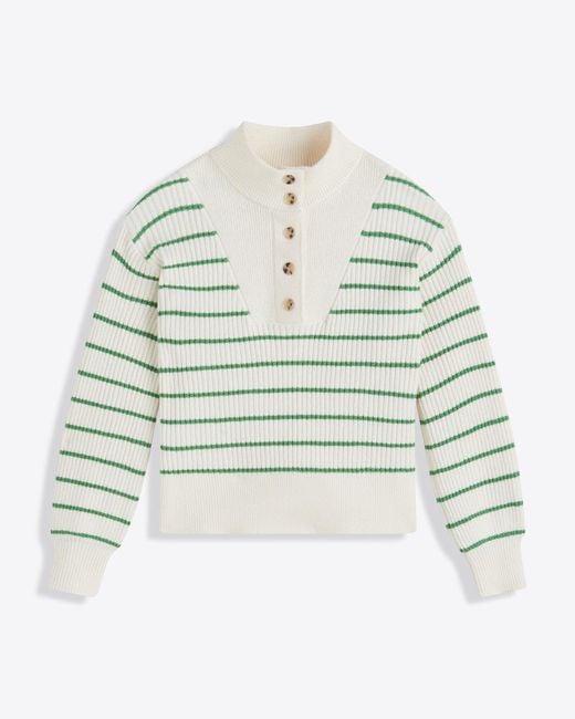 Draper James Gray Striped Button Front Sweater