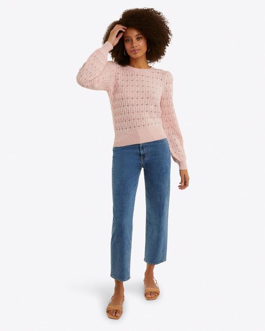 Draper James Pink Puff Sleeve Sweater In Pointelle