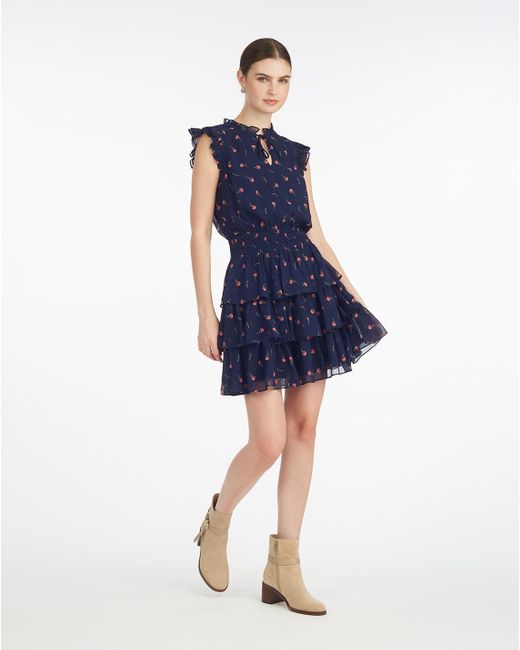 Draper James Blue Alana Tiered Dress In Ditsy Autumn Flowers