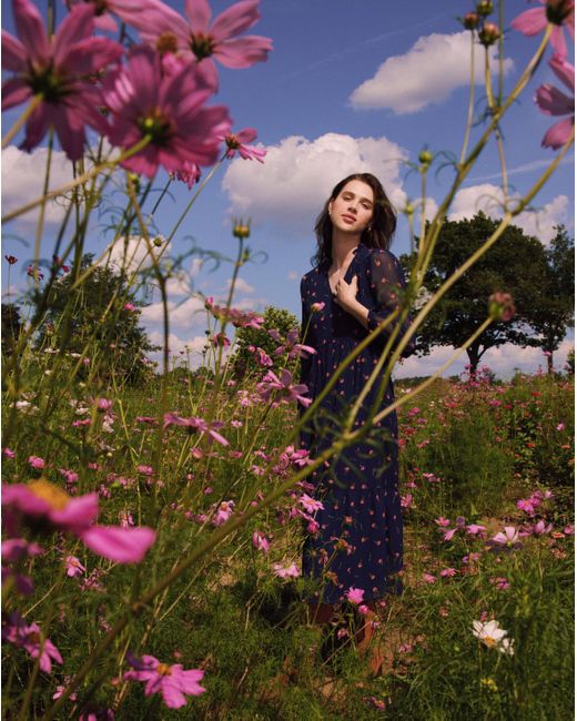 Draper James Blue Katie Midi Dress In Ditsy Autumn Flowers