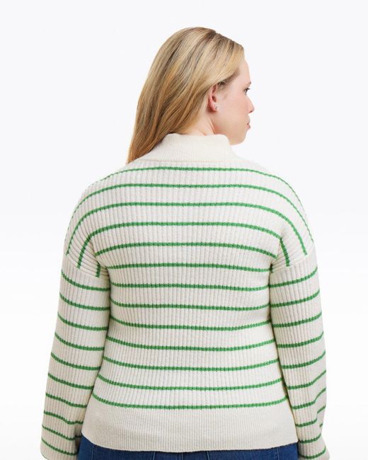 Draper James Gray Striped Button Front Sweater