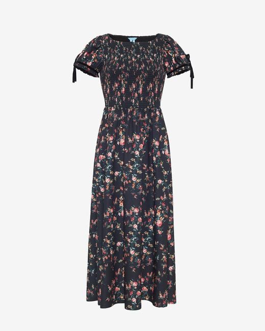 Draper James White Kelsey Smocked Midi Dress In Garden Rose