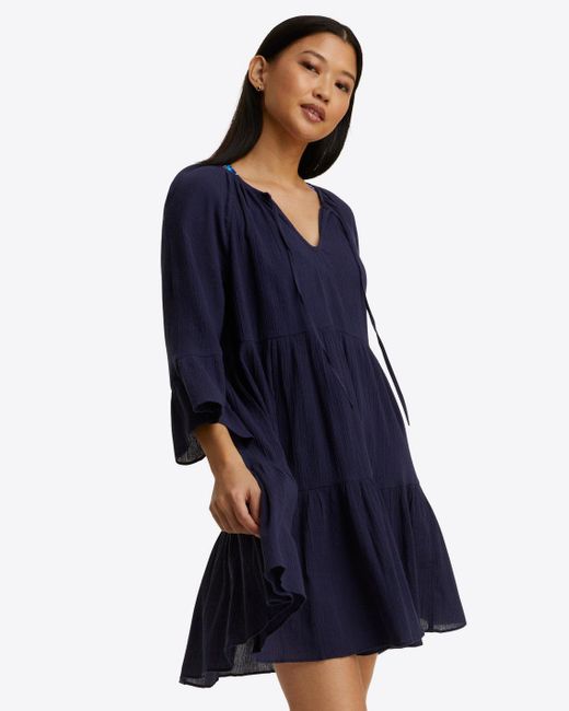 Draper James Blue Crinkle Cotton Tiered Coverup