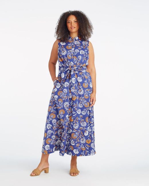 Draper James Blue Evangeline Midi Shirtdress In Abstract Dahlia