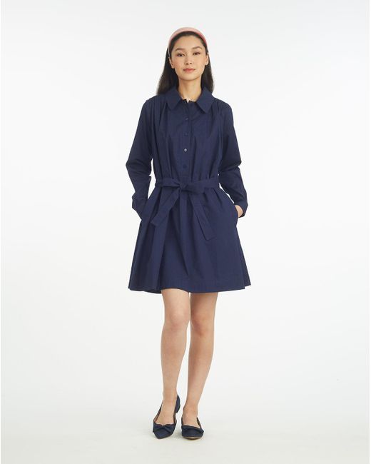 Draper James Blue Ellie Pleated Shirtdress In Cotton Dobby