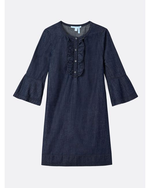 Draper James Blue Chambray Ruffle Shift Dress