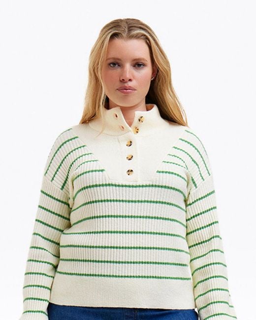 Draper James Gray Striped Button Front Sweater