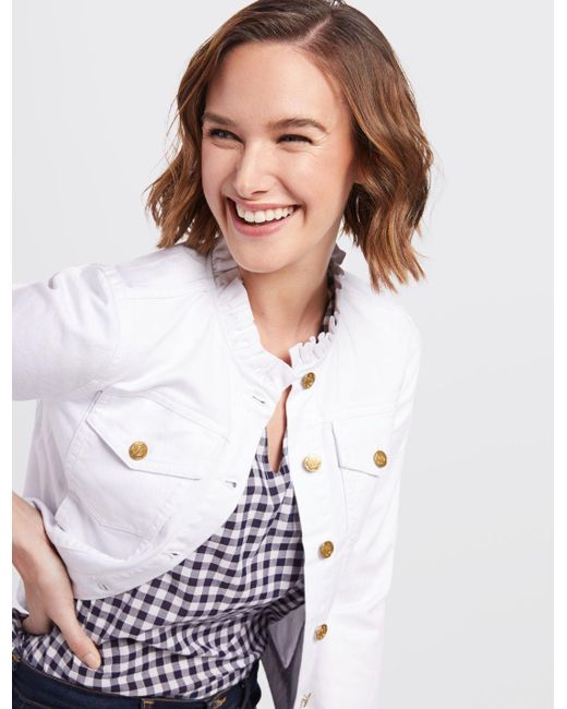 white ruffle denim jacket