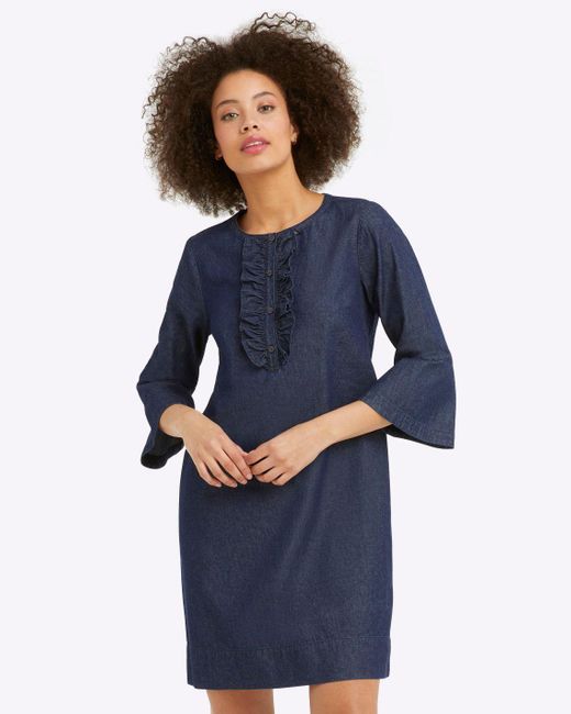 Draper James Blue Chambray Ruffle Shift Dress