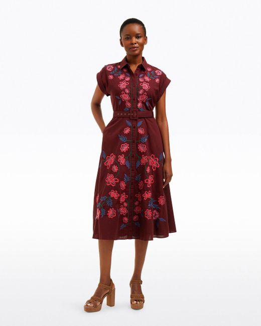 Draper James Presley Embroidered Midi Shirtdress In Raspberry Pink