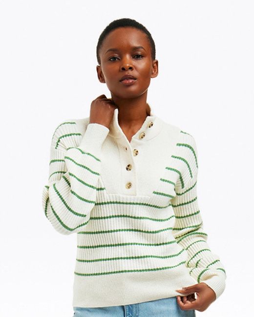 Draper James Gray Striped Button Front Sweater