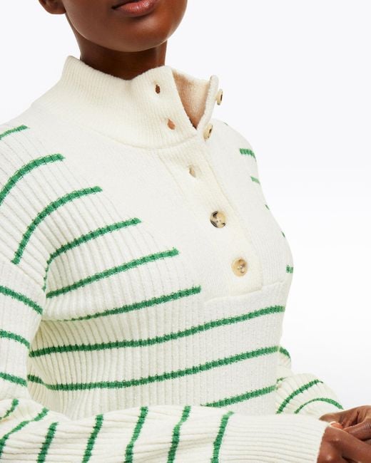 Draper James Gray Striped Button Front Sweater