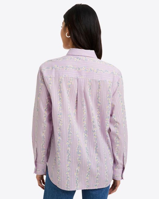 Draper James Purple Lynn Long Sleeve Top In Embroidered Cotton Dobby