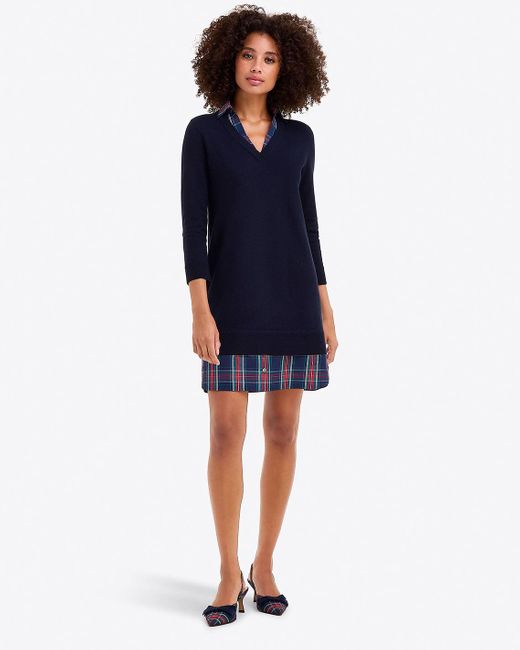Draper James Blue Wool And Cotton Combo Sweaterdress
