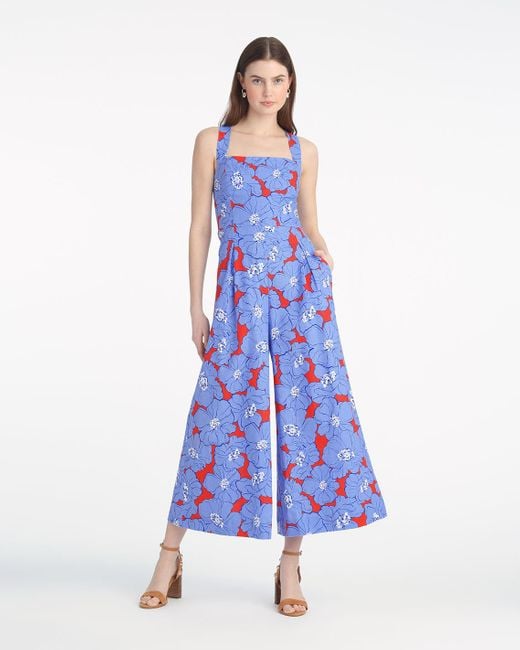 Draper James Blue Kendall Sleeveless Jumpsuit In Floating Floral
