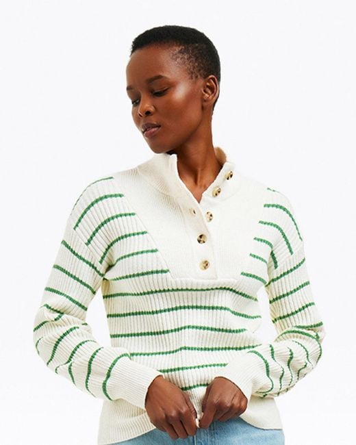 Draper James Gray Striped Button Front Sweater