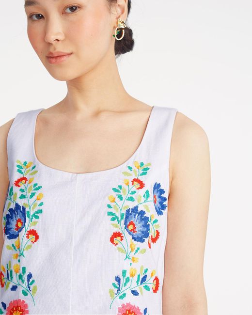 Draper James White Primrose Mini Dress With Floral Embroidery