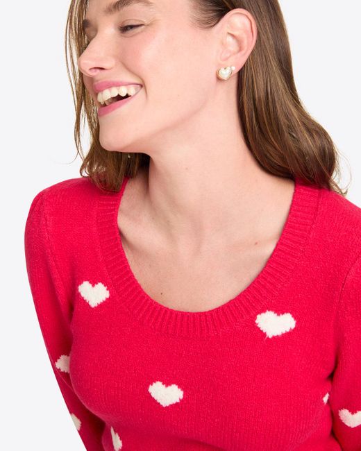 Draper James Red Puff Sleeve Heart Sweater