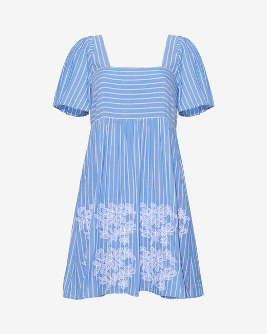 Draper James Blue Dottie Babydoll Dress With Floral Embroidery
