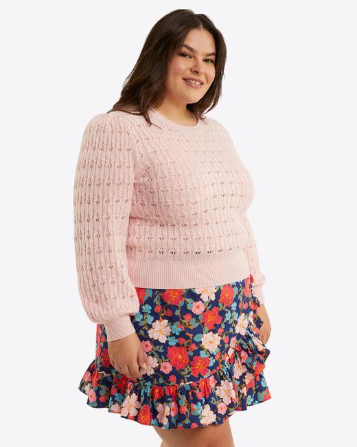 Draper James Pink Puff Sleeve Sweater In Pointelle