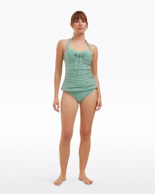 Draper James Green Seersucker Halter Bandeau Tankini