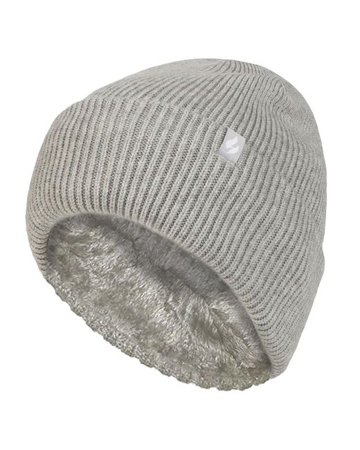 Heat Holders Gray Ladies Fleece Lined Ribbed Turnover Hat