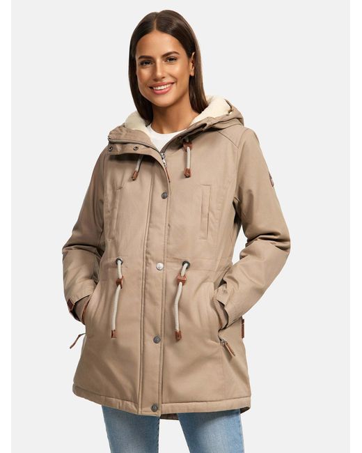 Navahoo Ireliaa Dames Parka – Windafstotende Winterjas Met Teddyvoering En Capuchon in het Natural