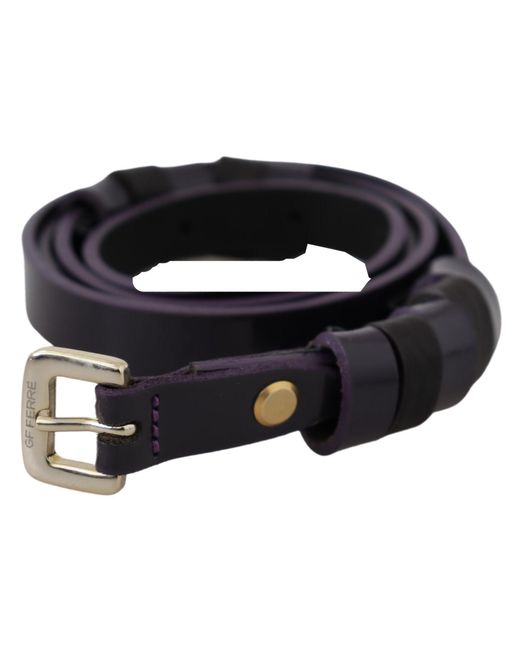 Gianfranco Ferré Black Leather Thin Metal Chrome Buckle Belt