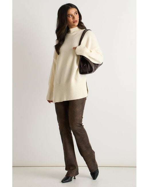 Gini London Natural Off Turtle Neck Oversized Knitted Jumper