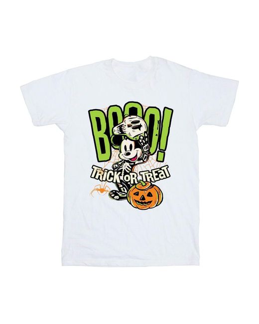 Disney White Boo Trick Or Treat Mickey Mouse Cotton T-Shirt for men