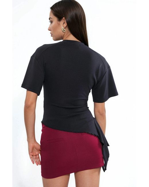 Busem Oversized Crew Neck Drape Blouse in het Red