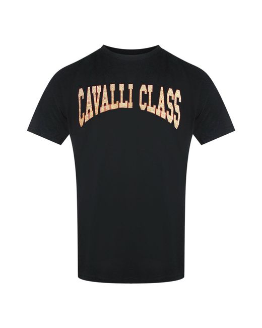 Roberto Cavalli Black Varsity Logo T-Shirt Cotton for men