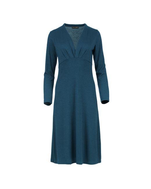 Conquista Blue Petrolfarbenes Strick-Midikleid – Eleganter Langarm, Knielang