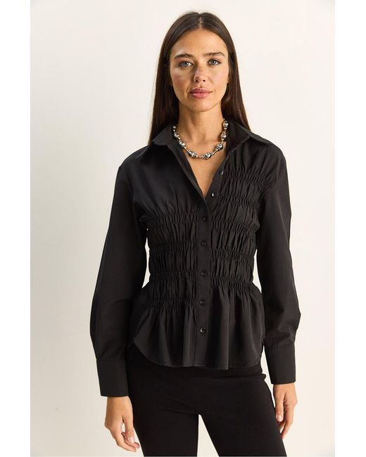 Bianco Lucci Black Regular-Fit Cotton-Blend Poplin Shirt