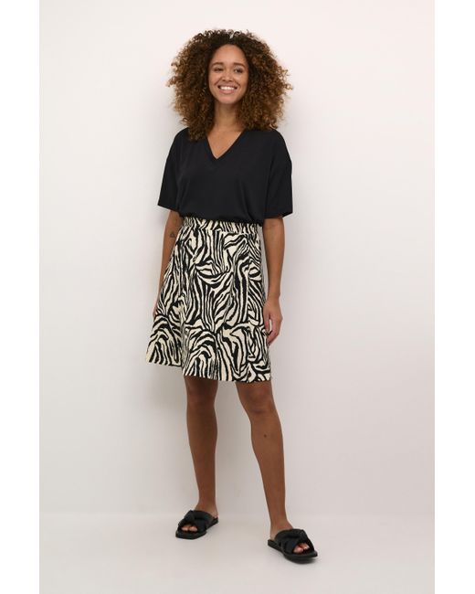 Kaffe Rok Regular Fit Black/off White Print in het Multicolor