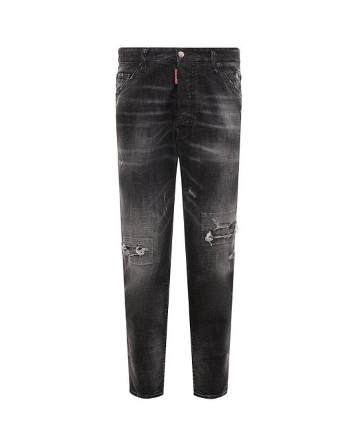 DSquared² Gray Relax Long Crotch Reinforced Ripped Jeans for men
