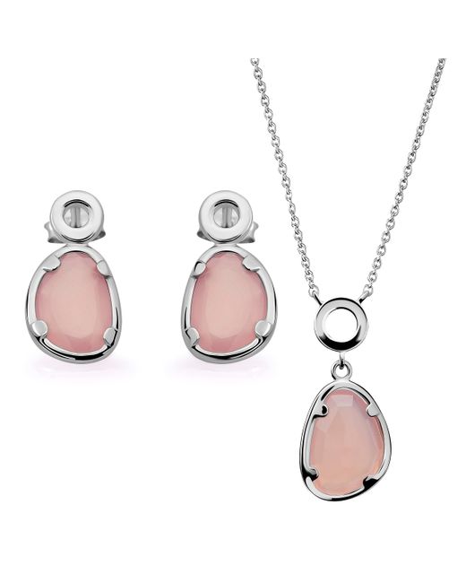 Orphelia Pink 'Rivera' 925 Sterling Set: Necklace + Earrings