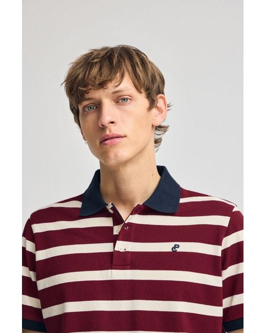 POLO CLUB Gestreiftes Poloshirt Genova Granatrot Mit Gesticktem Monogramm in White für Herren